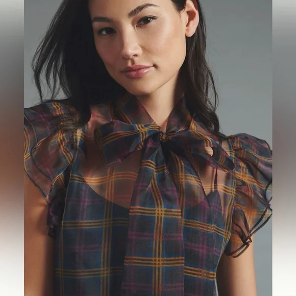 NWT gorgeous ruffle sleeve sheer shirt by Current Air for Anthropologie - Picture 1 of 11